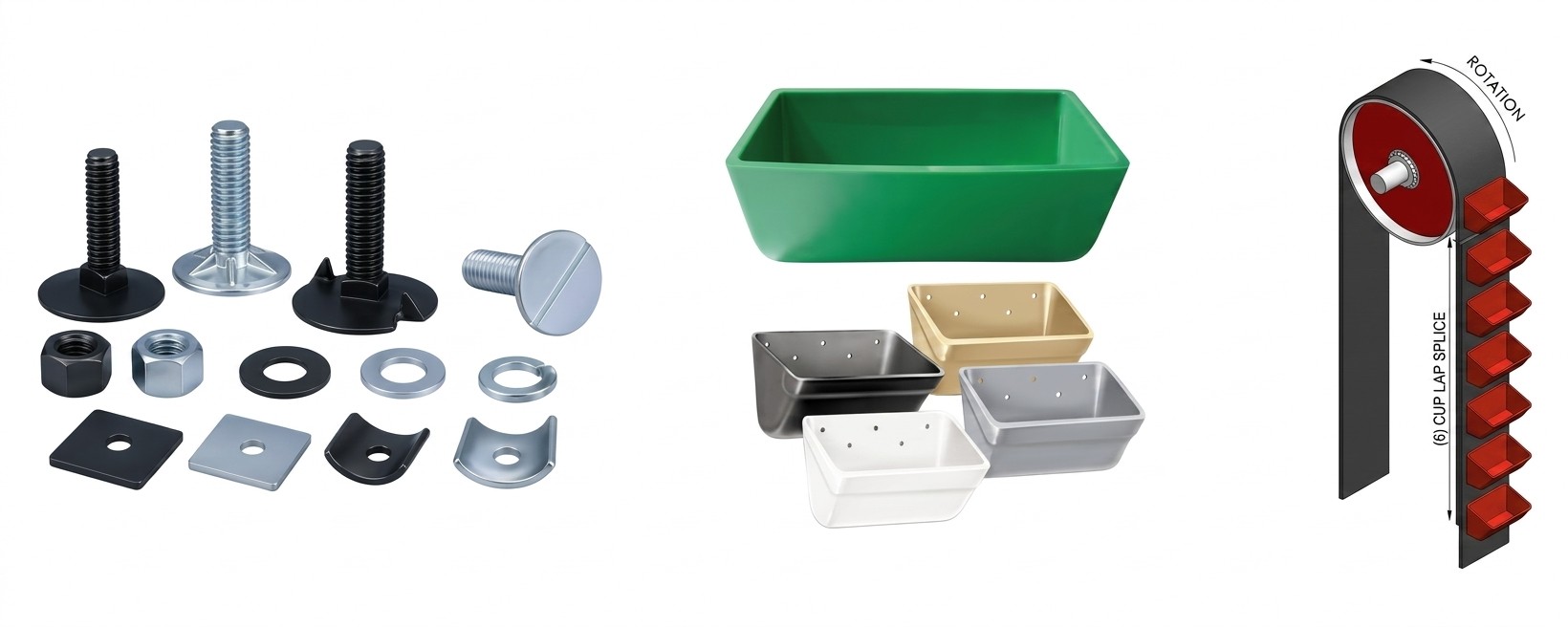 Bucket Elevator components - bolts, belts, buckets